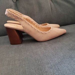 Sole Society Suede leather block heel slingback pumps. 8